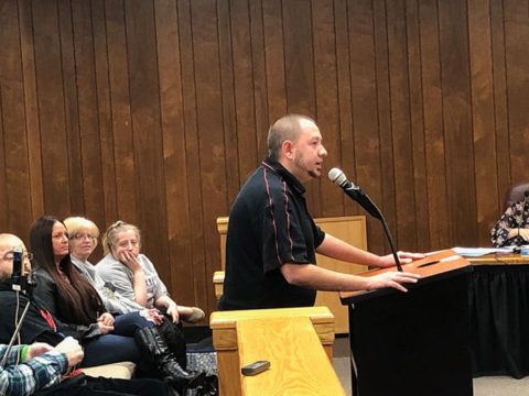Union Representative Hugh Giordano speaking in front of the Brick Township, NJ Council (Photo by Judy Smestad-Nunn, jerseyshoreonline.com)