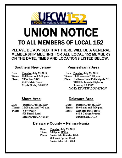 The next General Membership Meeting will take place on July 23rd, 2019