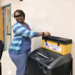 A UFCW Local 152 member voting at Bacharach's ratification meeting.