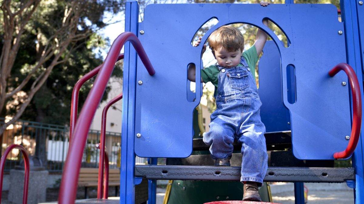 A child playing on a playground.