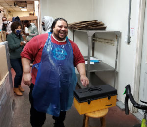 A member voting at the Liberty Bell Steak Company ratification meeting on 10/30/2020.