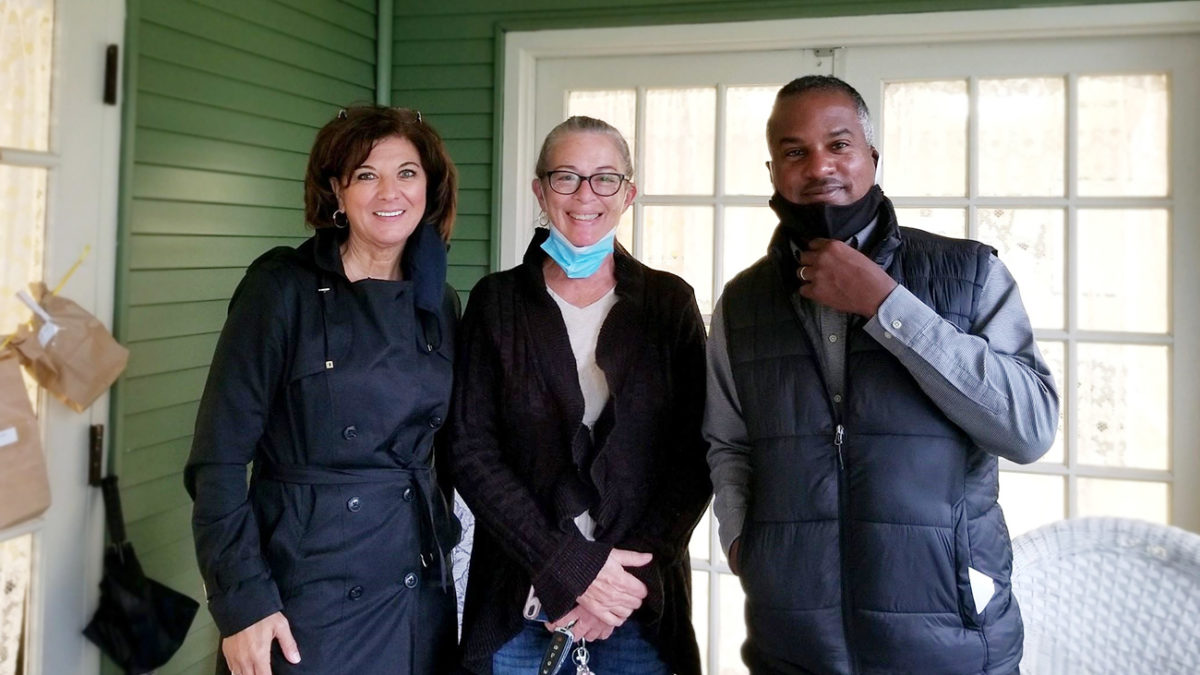 Assistant Director of Collective Bargaining Lisa Sanders, Shop Steward Maureen Genovese, and Union Representative Cary Lawson at the contract ratification on 10/29/2020.