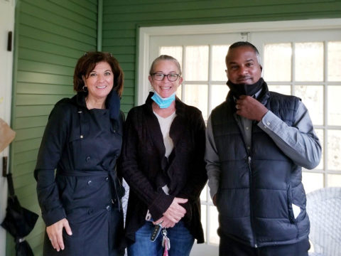 Assistant Director of Collective Bargaining Lisa Sanders, Shop Steward Maureen Genovese, and Union Representative Cary Lawson at the contract ratification on 10/29/2020.
