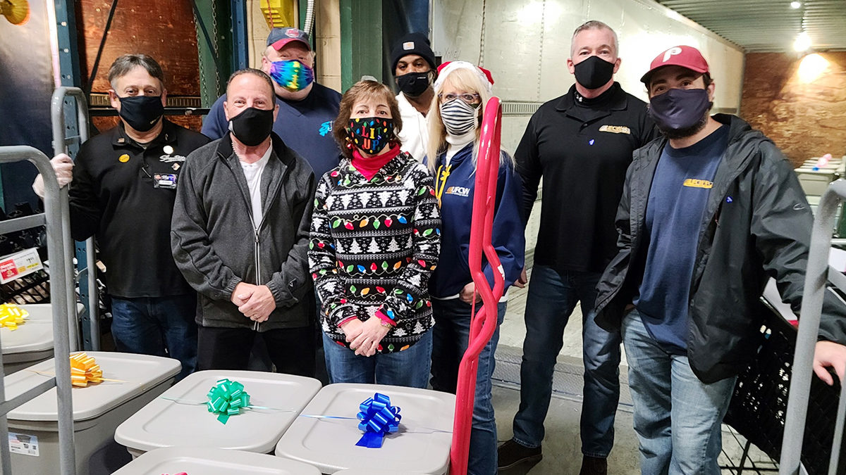 UFCW Local 152 staff with the holiday gift baskets, 2020.
