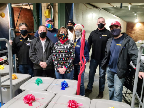 UFCW Local 152 staff with the holiday gift baskets, 2020.