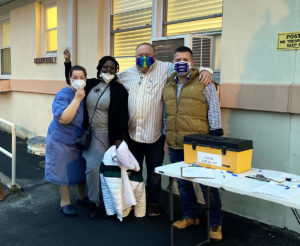 Members and Union Representative Pete White and Matte Kane at the Our Lady's Center for Rehabilitation ratification meeting on 3/24/2021.