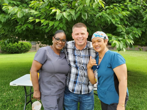 Members with Pete White at the St. Mary's ratification meeting on June 9, 2021.