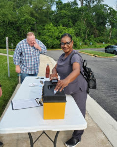 A member voting at the St. Mary's ratification on June 9, 2021.
