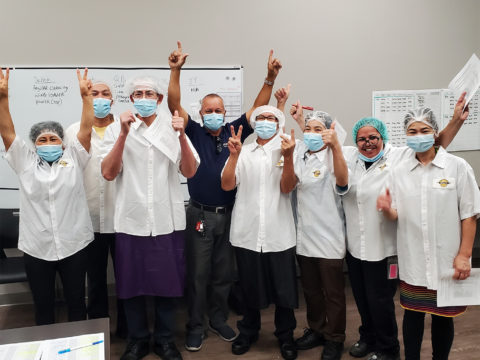 Members and Union Representative Jose Echevarria at the TQ Baking contract amendment meeting at TQ Baking, 8/23/2021.