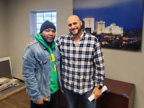 Rondell Vaughn and Shop Steward Steve Waszen at the Sysco ratification on 12/11/2021.