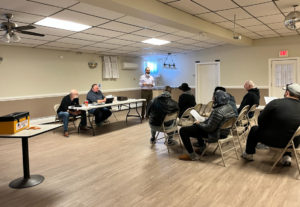 Director of Collective Bargaining Dan Ross explaining the memorandum at the Barry Callebaut ratification meeting on 1/26/22.