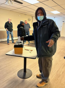 A member voting at the Barry Callebaut ratification meeting on 1/26/22.
