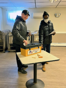A member voting at the Barry Callebaut ratification meeting on 1/26/22.