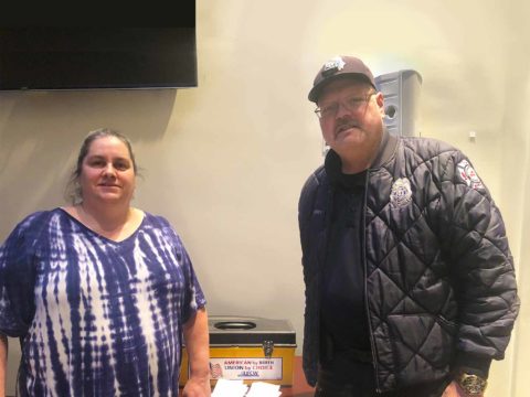 Shop Stewards Shannon Bruno and George Hussey at the City of Long Branch ratification meeting on 1/20/2022.