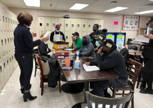 Workers at Brown's/Fresh Grocer learning about the new contract, 2/2/2022.
