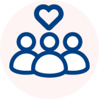 A group of workers with a heart above, showing unity