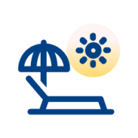 A beach umbrella and chair under a hot sun, symbolizing retirement.