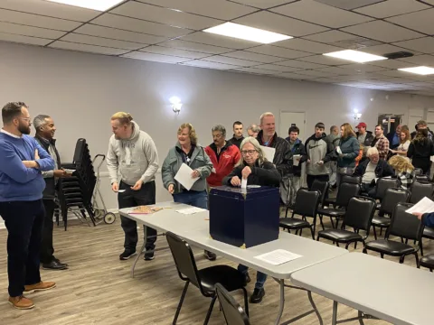 Members voting at the Acme Markets Retail Clerks ratification meeting on 2/12/24.