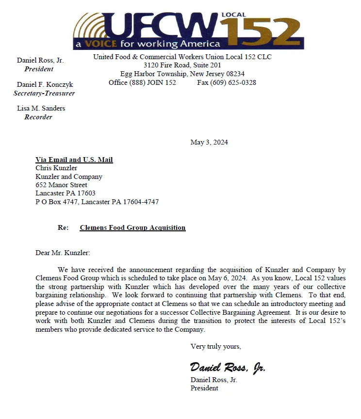 Letter to Kunzler - May 3, 2024